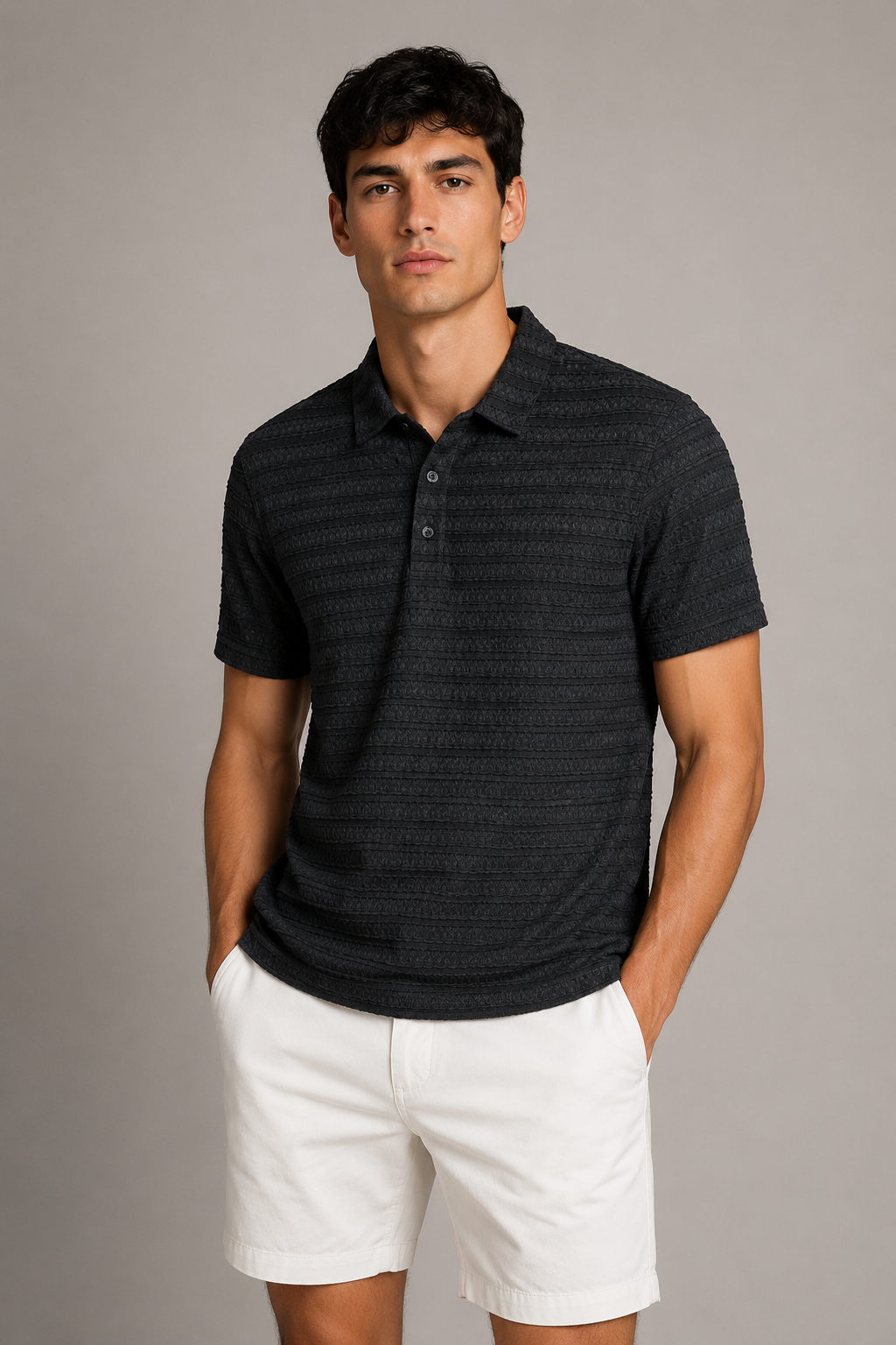 Playera Polo para Hombre Casual Jacquard Super Stretch A61420 Negro