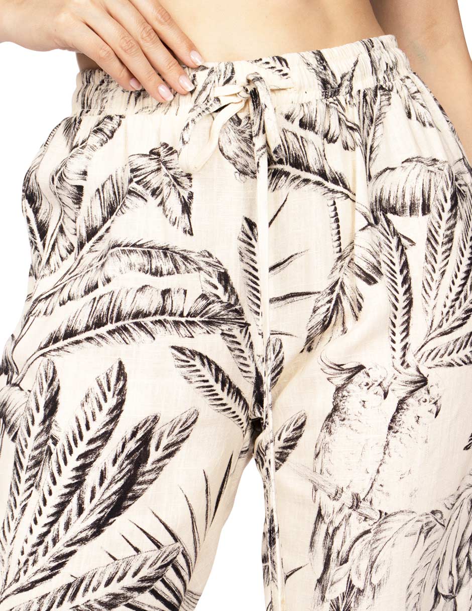 Pantalones Para Mujer Comodo Con Jareta De Tiro Alto Con Estampado Tropical W41117 Unico