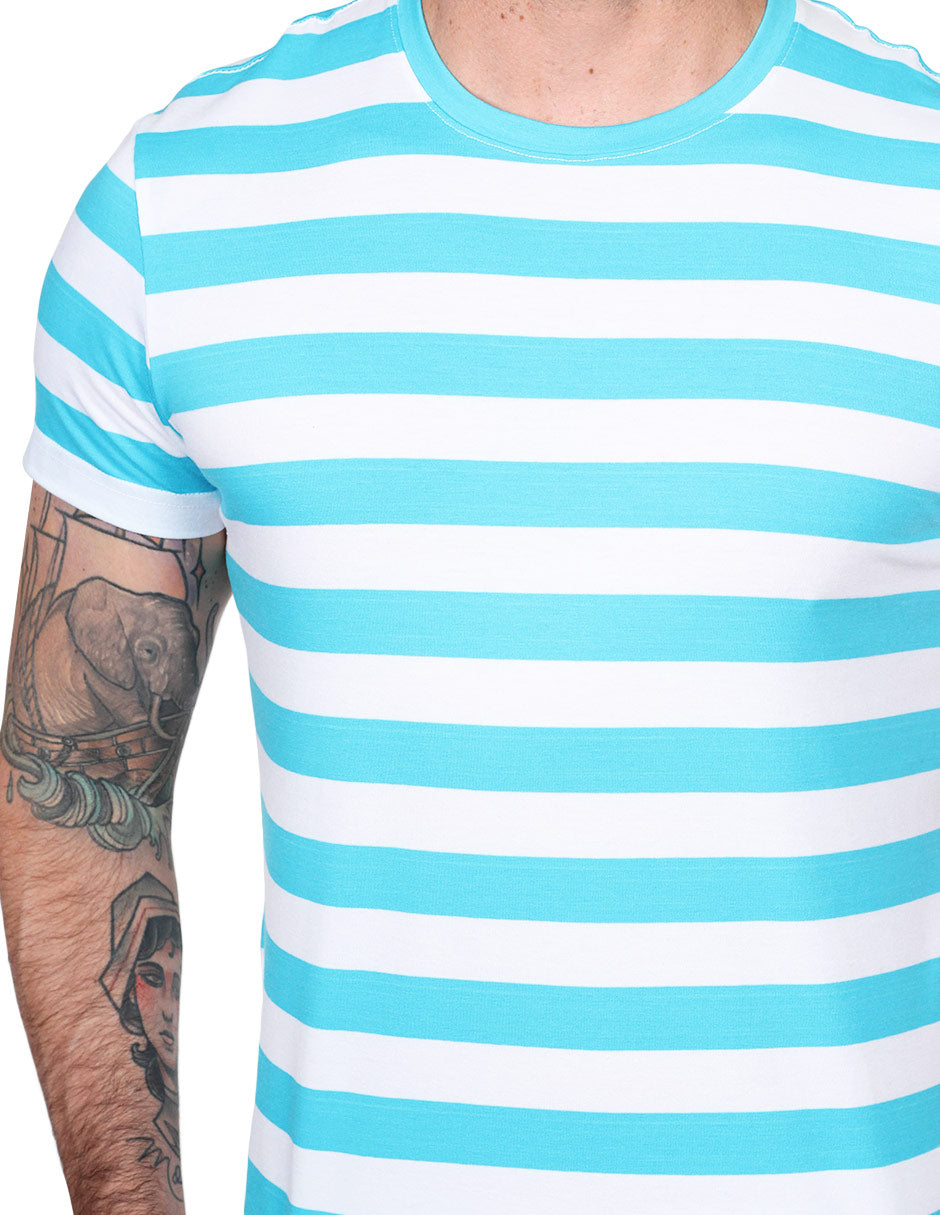 Playeras Para Hombre De Manga Corta Con Estampado De Rayas A41112 Aqua