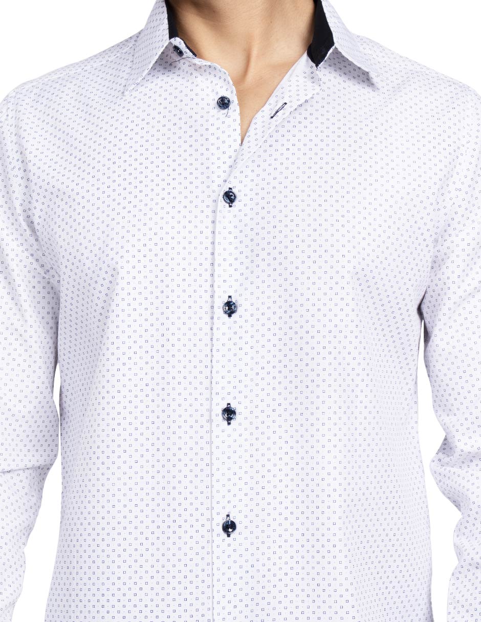 Camisas Para Hombre Slim Fit Microcuadros B51312 Blanco