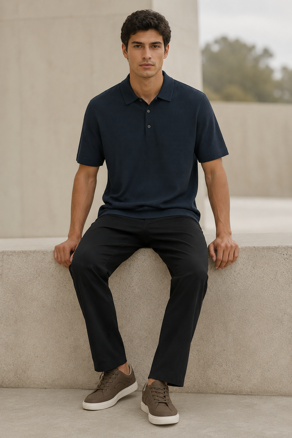 Playeras Polo Para Hombre Premium Con Textura A55405 Azul