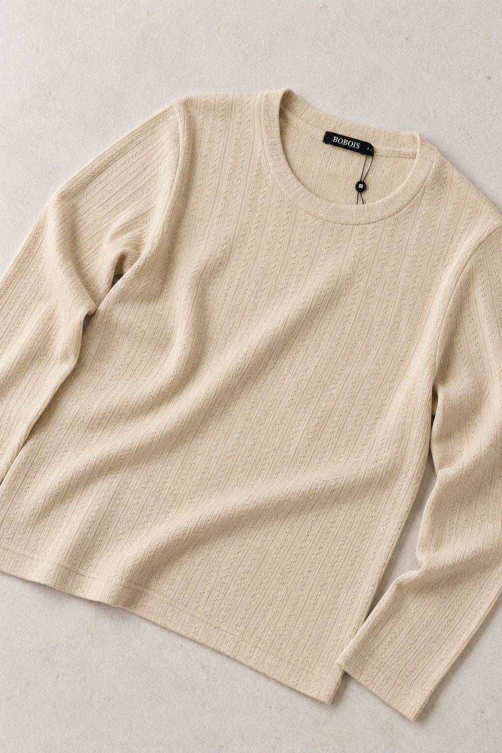 Playeras Para Hombre De Tejido Calado Acanalado Manga Larga A65314 Beige