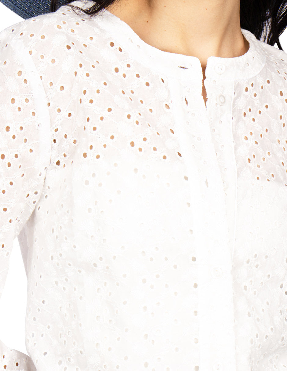 Blusas Para Mujer Manga Larga Cuello Redondo Bordada N31146 Blanco