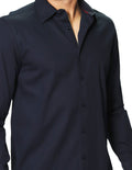 Camisas Para Hombre Manga Larga Micro Cuadros Jackard B45305 Marino