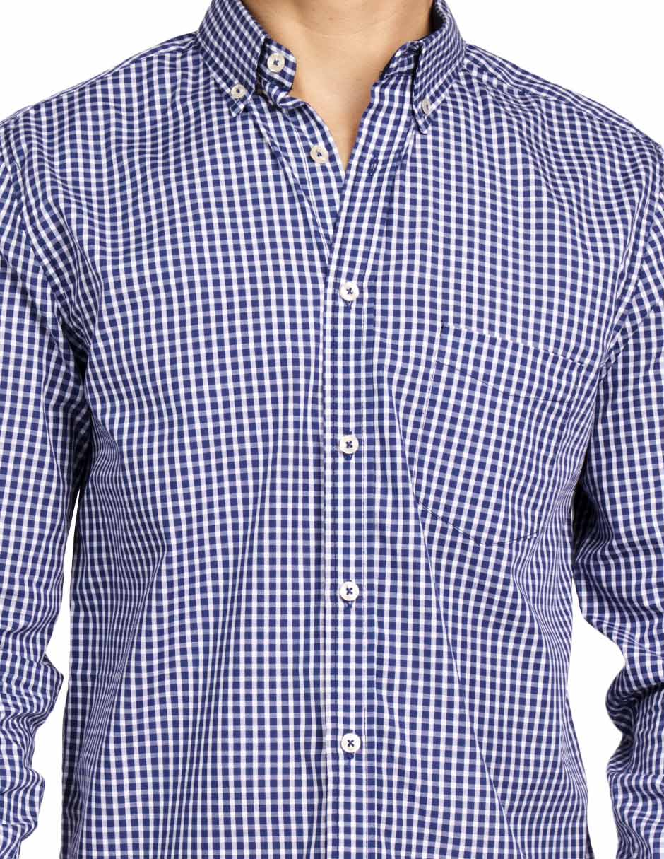 Camisas Para Hombre Manga Larga Cuadros B45213 Azul