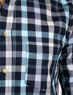Camisas Para Hombre Manga Larga Cuadros Tipo Lino B51125 Marino
