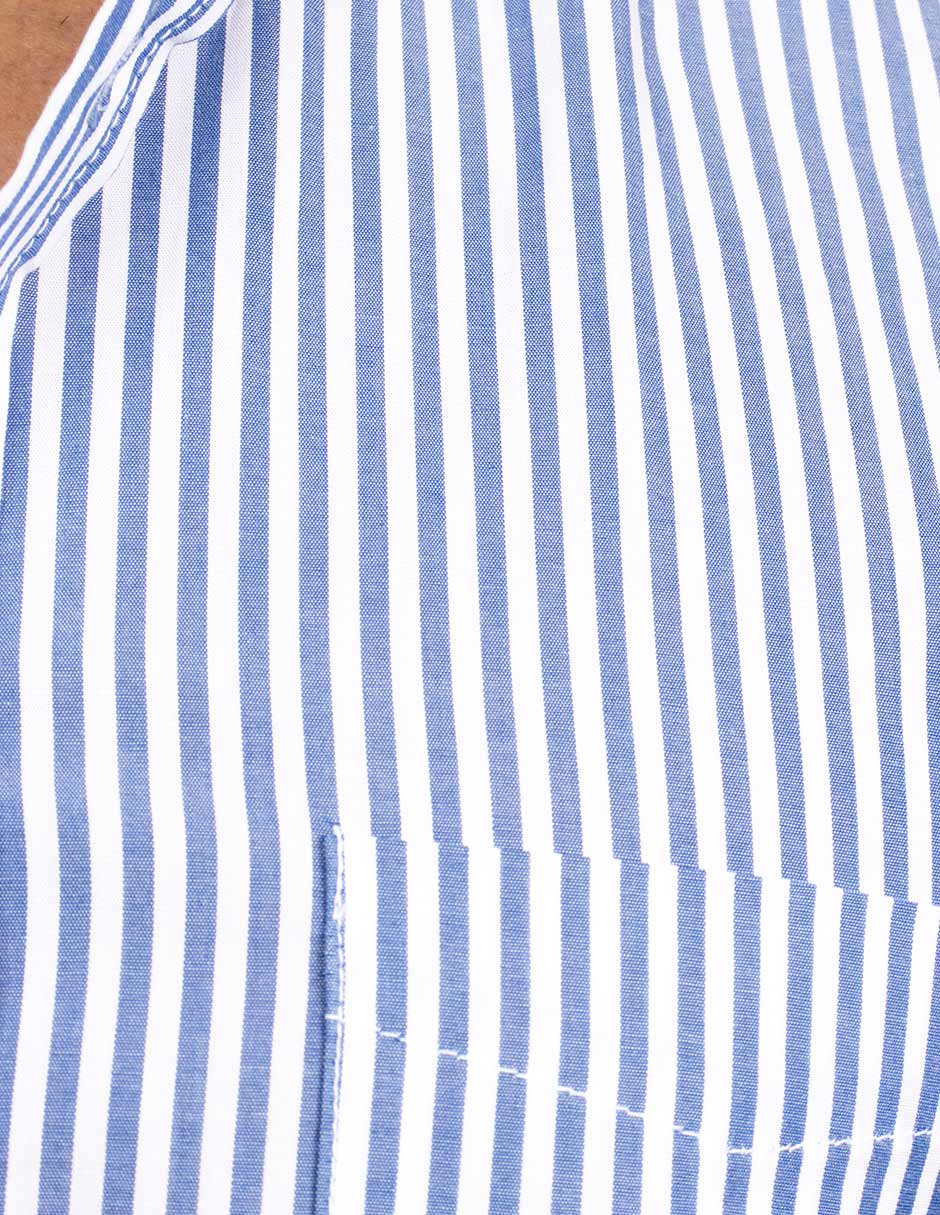 Camisas Para Hombre Manga Larga Rayas B45211 Azul