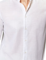 Camisas Para Hombre Tipo Lino De Manga Larga Cuello Mao Regular Fit BLINLO Blanco