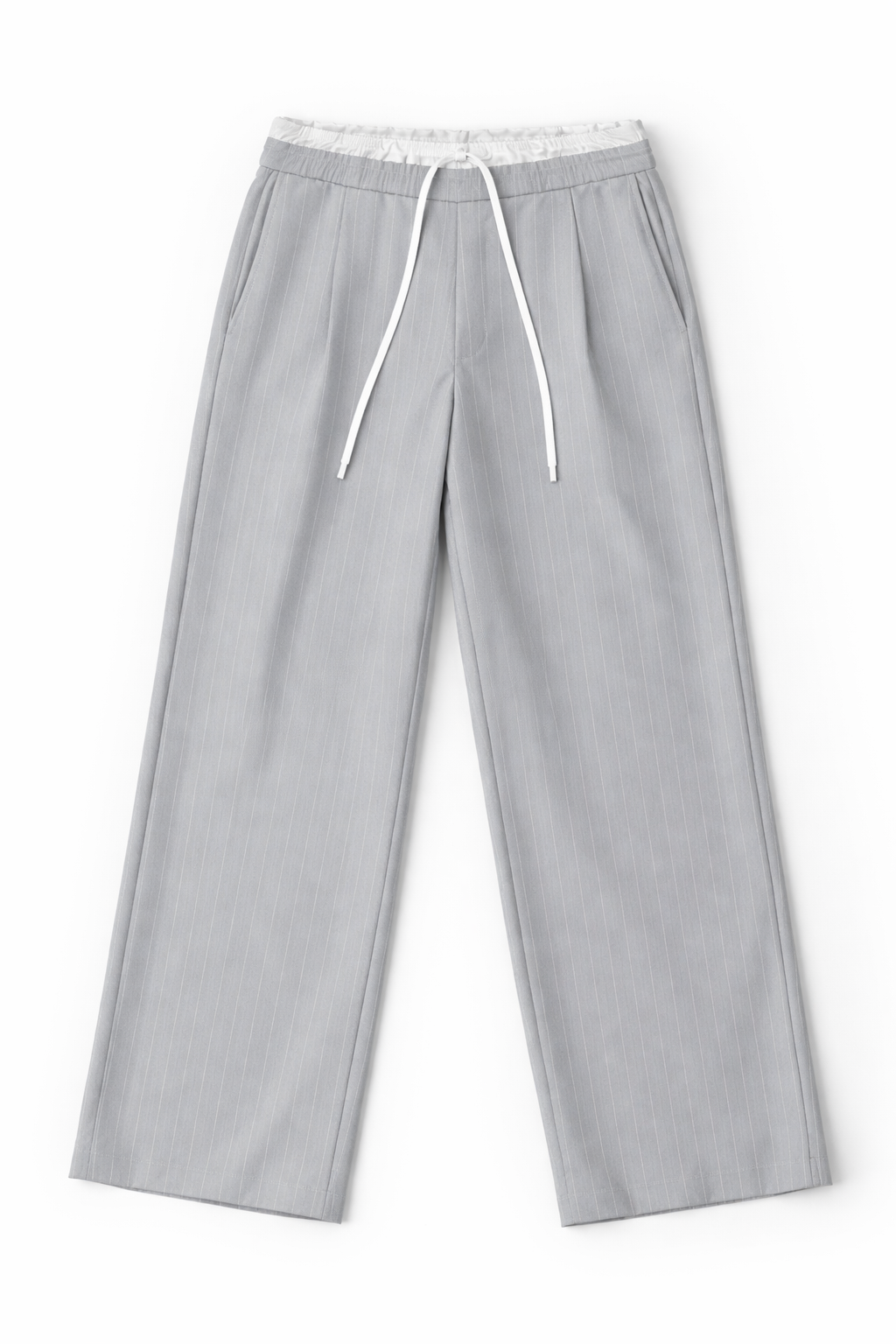 Pantalones Para Mujer De Rayas Cintura Doble W61100 Gris