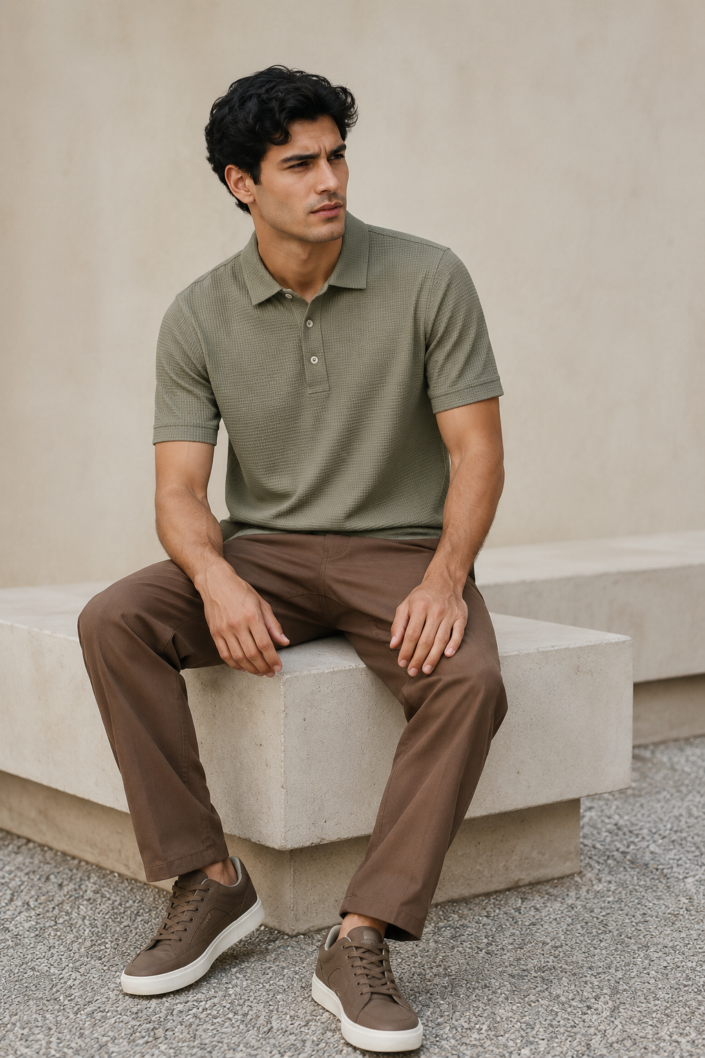 Playeras Polo Para Hombre Premium Con Textura A55405 Kaki