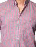 Camisas Para Hombre Bobois Moda Casuales De Manga Larga Cuello Americano Con Estampado De Cuadros Regular Fit B41216 Rojo
