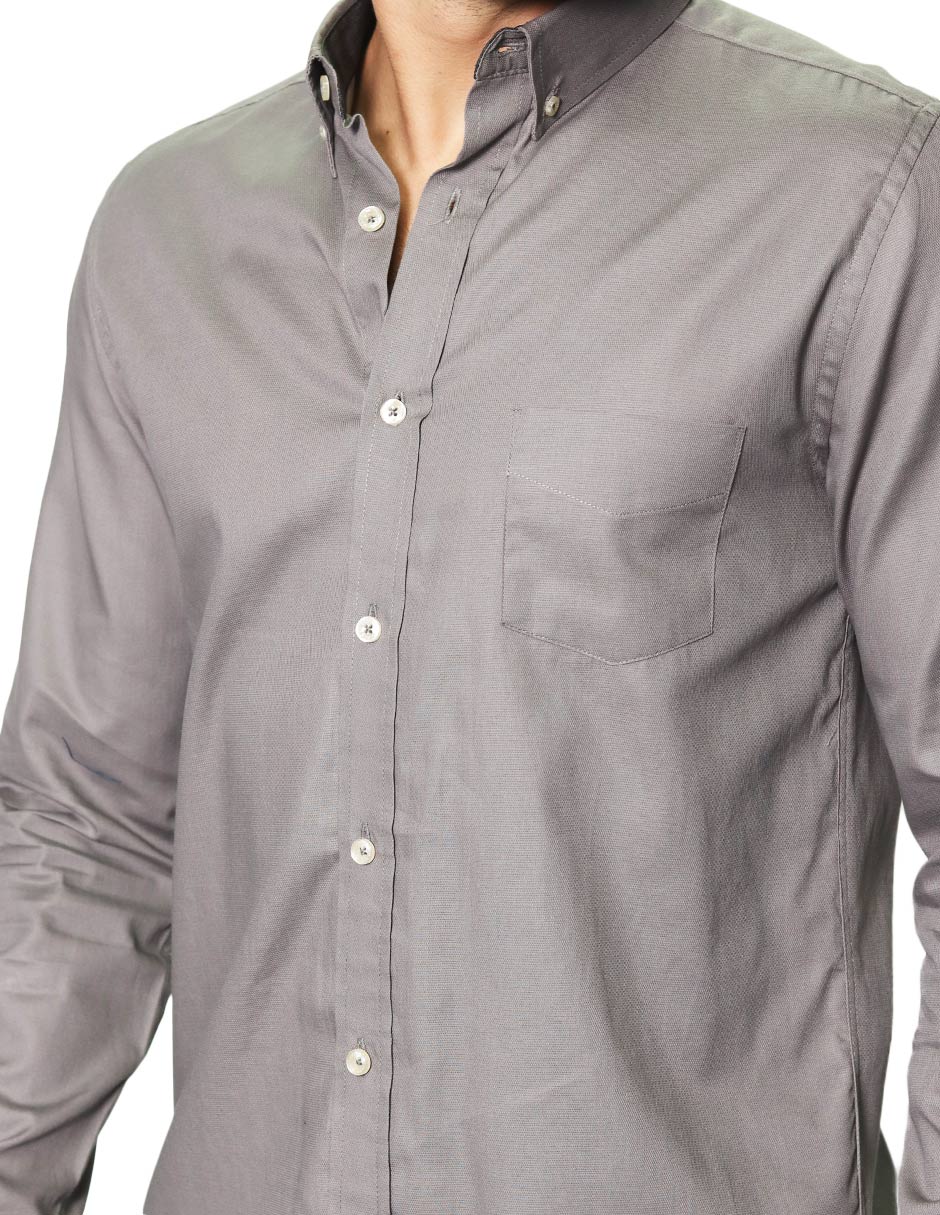 Camisas Para Hombre Manga Larga Con Textura B45200 Gris