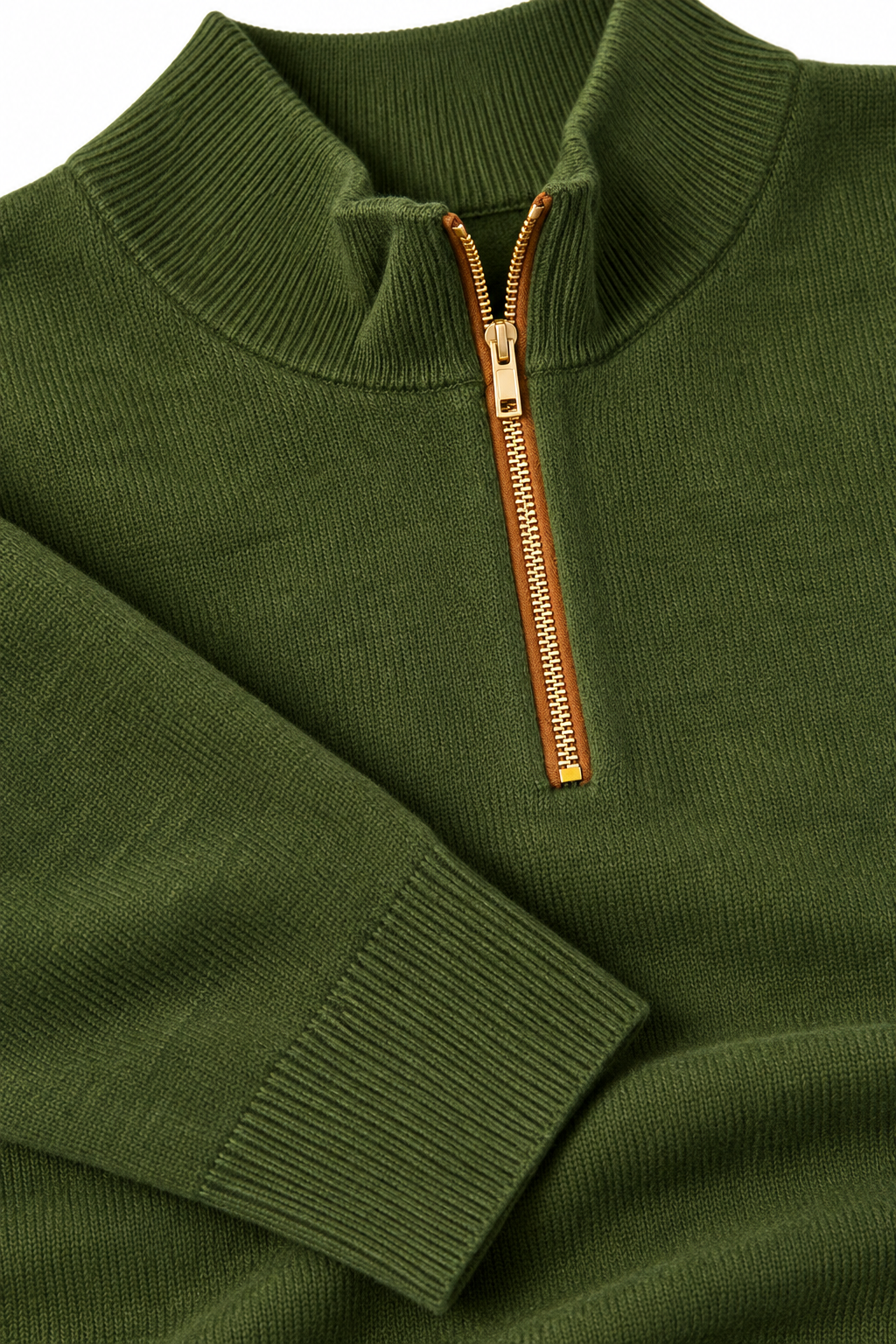 Suéteres Para Hombre Cuello Alto y Cremallera De Punto Fino E65302 Militar