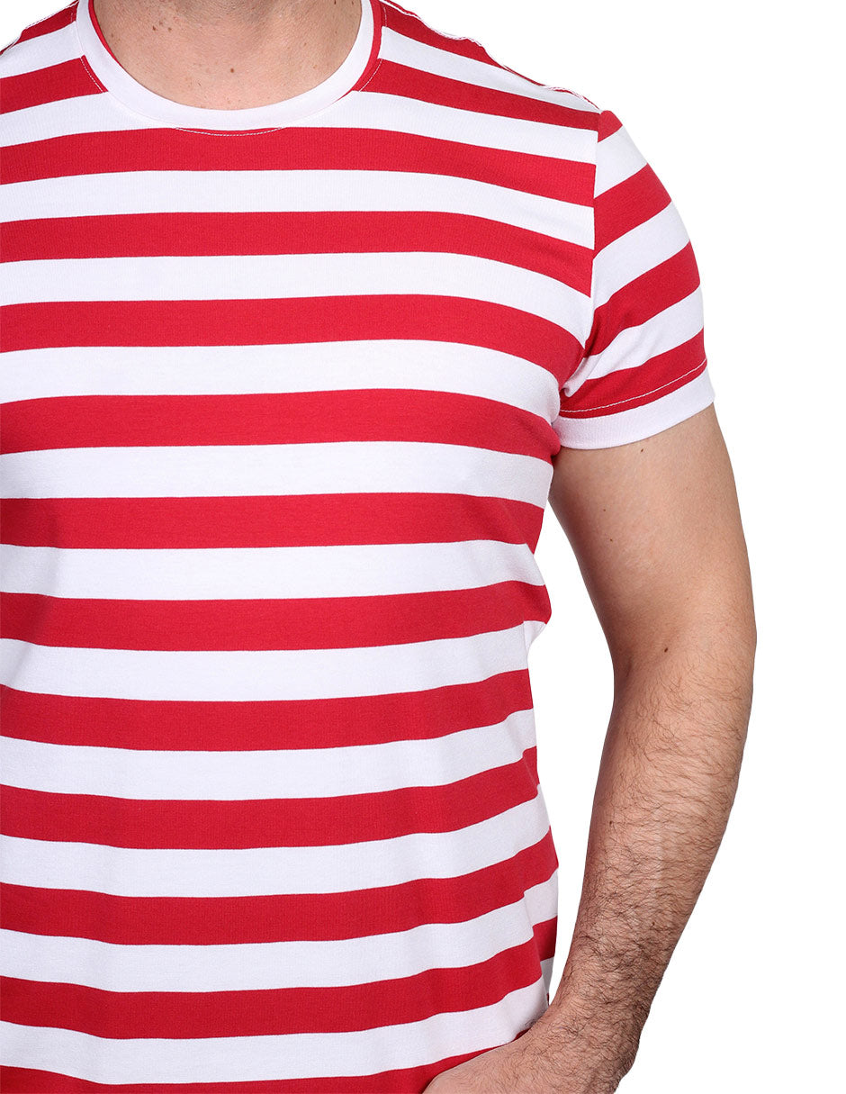 Playeras Para Hombre De Manga Corta Con Estampado De Rayas A41112 Rojo