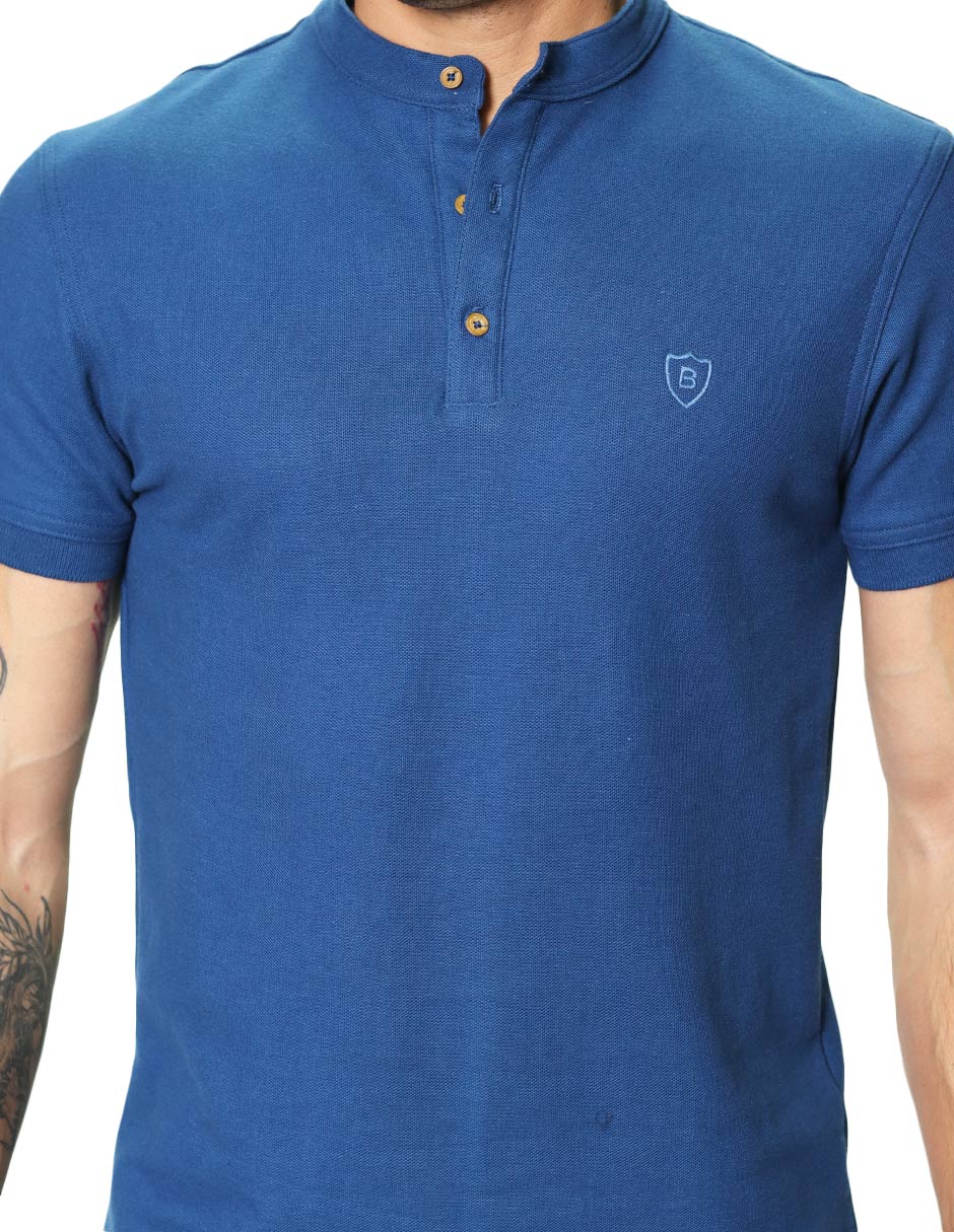 Playeras Polo Para Hombre De Manga Corta Lisa Basica Con Logo Bordado Cuello Mao Slim Fit APCMAB Petroleo