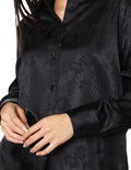 Blusas Para Mujer Bobois Moda Casuales Camisera Satinada Jacquard Con Estampado Floral De Manga Larga N41105 Negro