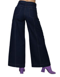 Jeans Para Mujer Bobois Moda Casuales De Pierna Ancha De Mezclilla Acampanados De Tiro Alto Con Botones Al Frente V33104 Indigo