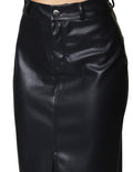 Faldas Para Mujer Bobois Moda Casuales Vaquera Midi Larga De Piel Vegana De Tiro Alto Con Abertura Frontal X33106 Negro