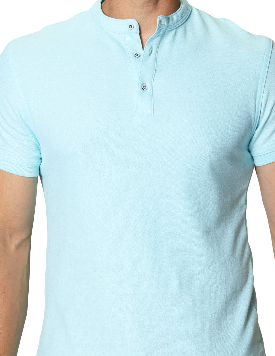 Playeras Polo Para Hombre Lisa De Manga Corta Cuello Mao APCMAO Aqua