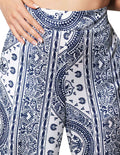 Pantalones Para Mujer Bobois Moda Casuales Satinado Pesquero Con Estampado Pezlis De Tiro Alto W41126 Azul