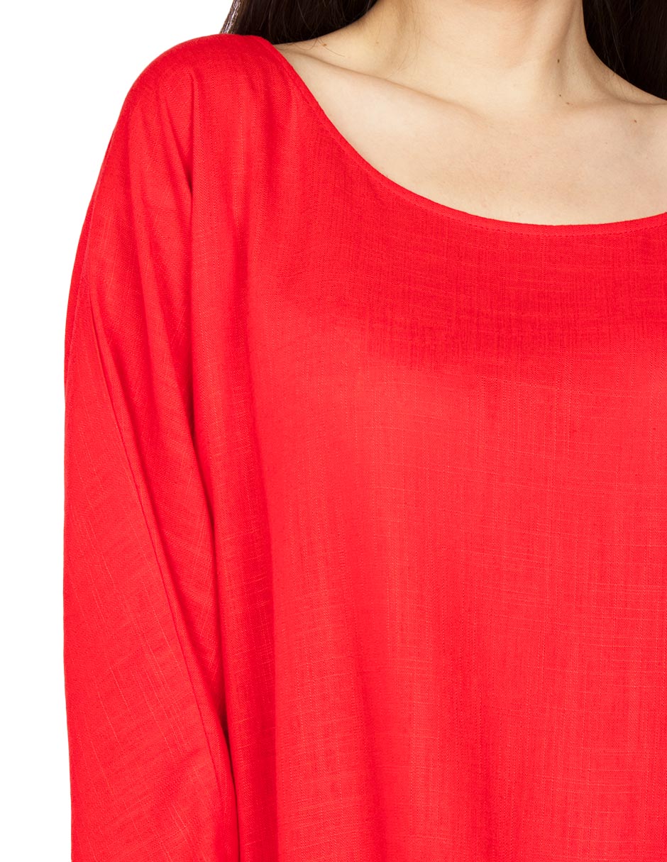Blusas Para Mujer Bluson Manga 3/4 Tipo Lino N51147 Rojo