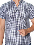 Camisas Hombre Bobois Casuales Moda Manga Corta Cuadros Regular Fit B31270 Marino