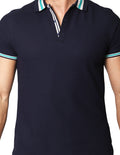 Playeras Polo Para Hombre Bobois Moda Casuales De Manga Corta Con Lineas En Mangas Y Cuello A41406 Marino