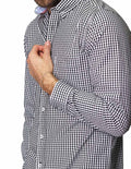 Camisas Para Hombre Bobois Moda Casuales De Manga Larga Cuello Americano Con Estampado De Cuadros Medianos Regular Fit B41215 Negro
