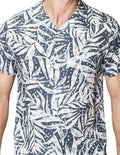 Camisas Para Hombre Bobois Moda Casuales De Manga Corta Tipo Lino Con Estampado Relaxed Fit B41575 Azul