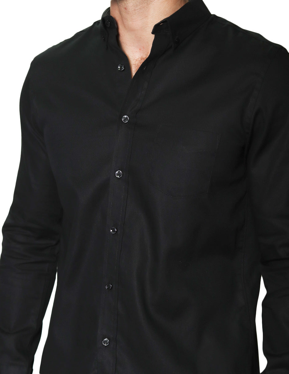 Camisas Para Hombre Manga Larga Con Textura B45200 Negro