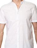 Camisas Para Hombre Bobois Moda Casuales Manga Corta Cuello Mao Tipo Lino Lisa Basica Slim Fit B31360 Blanco