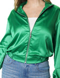 Chamarras Para Mujer Satinada Bomber Jacket Q43102 Verde