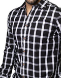 Camisas Hombre Bobois Casuales De Manga Larga Con Estampado De Cuadros De Algodón Slim Fit B35106 Negro