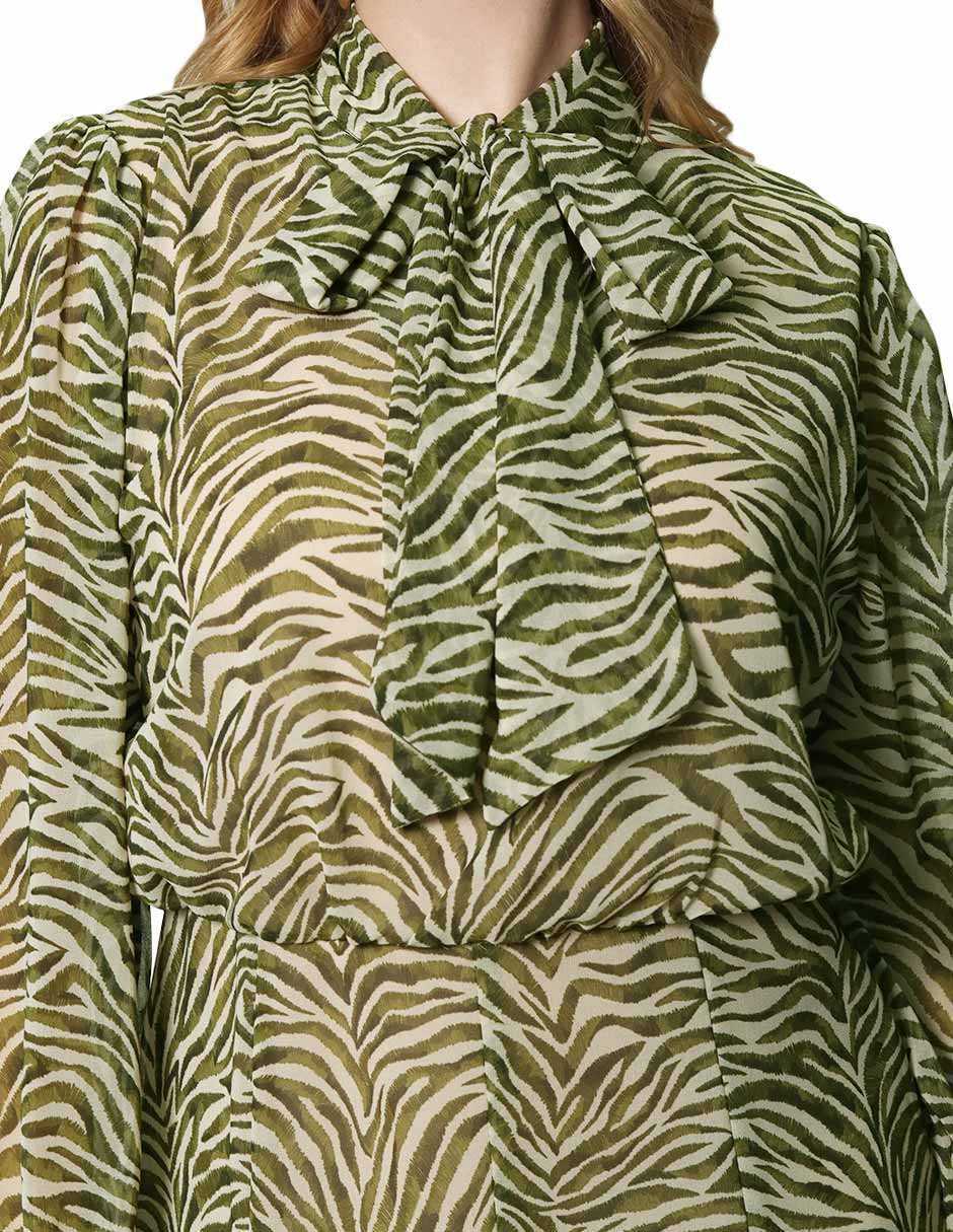 Vestidos Para Mujer Corto Chiffon Moño Zebra S43108 Verde