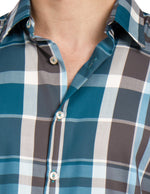 Camisas Para Hombre Manga Larga Bambú Cuadros B51336 Gris