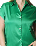 Blusas Para Mujer Bobois Moda Casuales Camisera Lisa Satinada De Manga Corta N41109 Verde