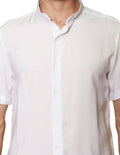Camisas Hombre Bobois Casuales Moda Manga Corta Cuello Mao Lisa Basica Relaxed Fit B31351 Blanco