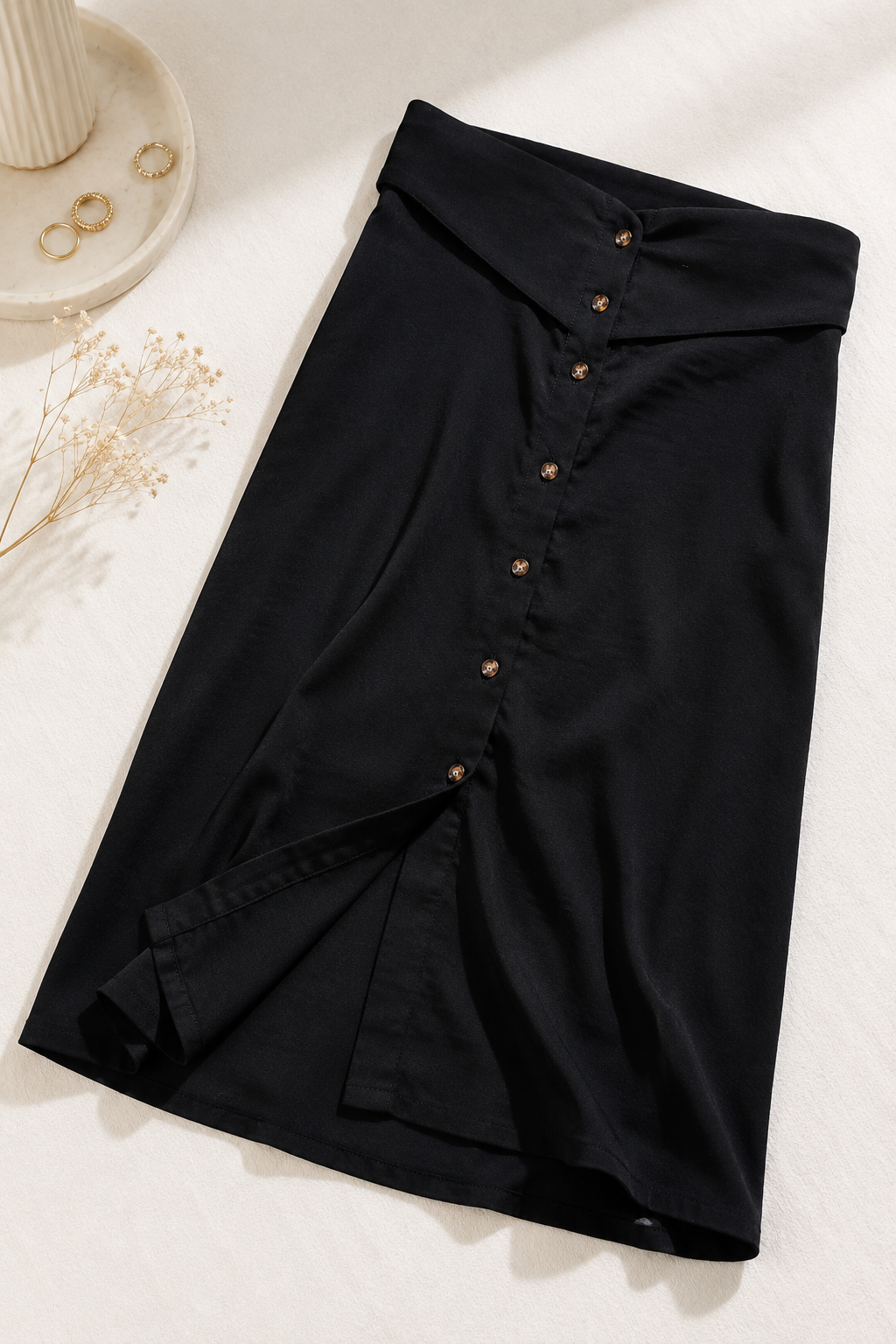 Faldas Para Mujer con Botones Tipo Lino X61100 Negro