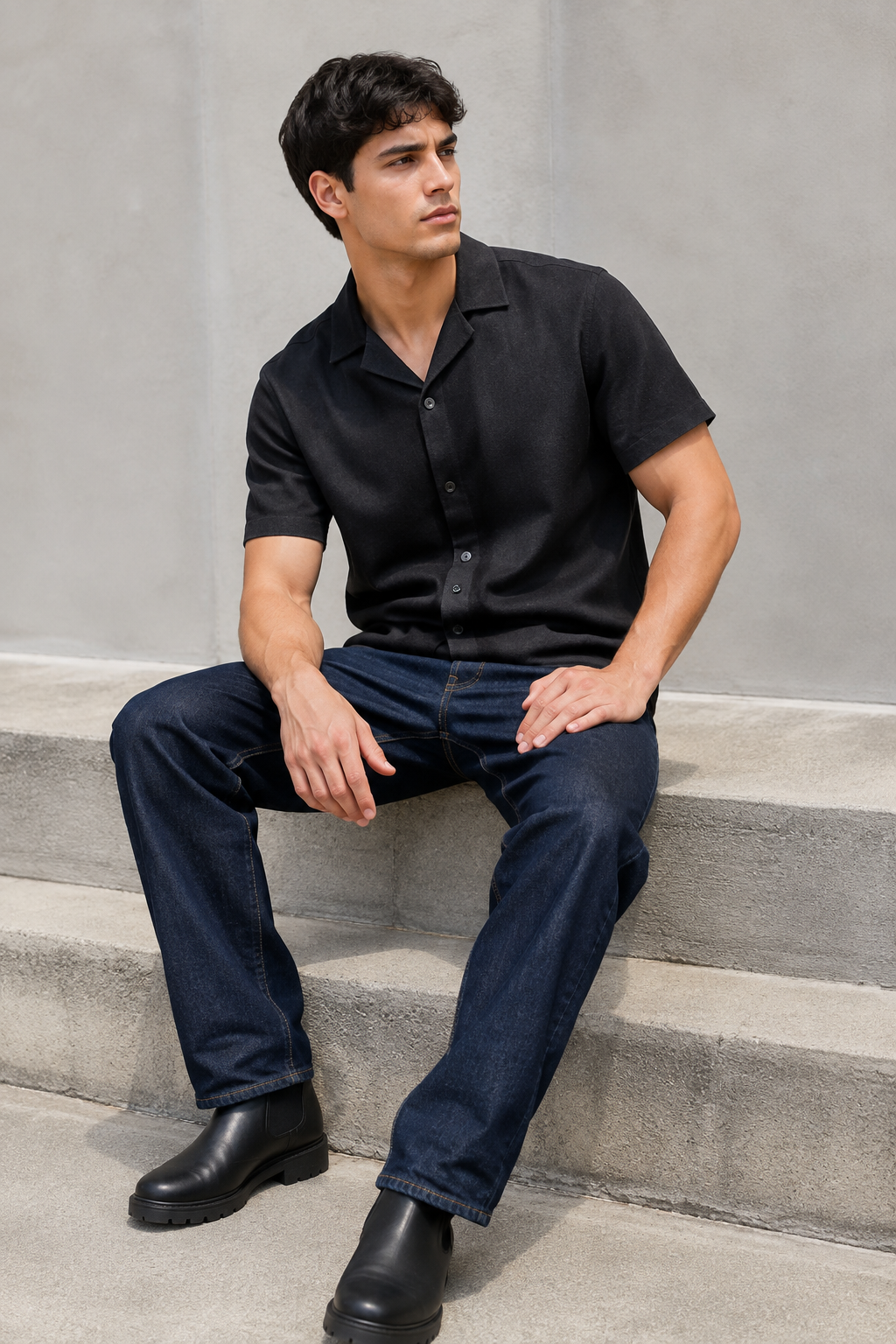 Camisas Para Hombre Manga Corta Tacto Cashmere B65451 Negro
