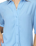 Blusas Para Mujer Bobois Moda Casuales Lisa Camisera De Manga Corta N41154 Azul