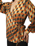 Blusas Para Mujer Bobois Moda Casuales Cruzada De Manga Larga Comoda De Cuello V Con Estampado Geometrico N33108 Unico