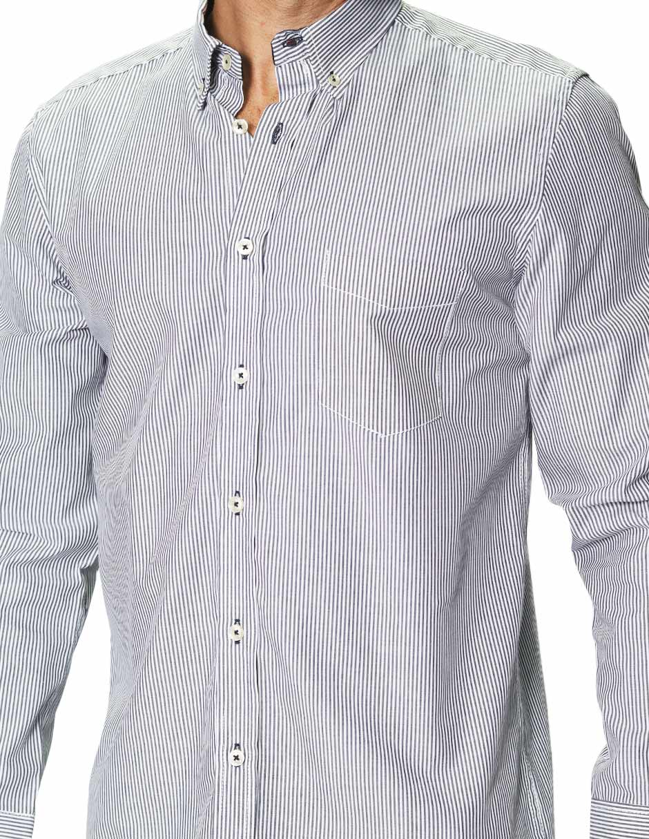 Camisas Para Hombre Manga Larga Micro Rayas B45201 Marino
