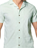 Camisas Para Hombre Jackard De Manga Corta Cuello Abierto Relaxed Fit B41378 Verde