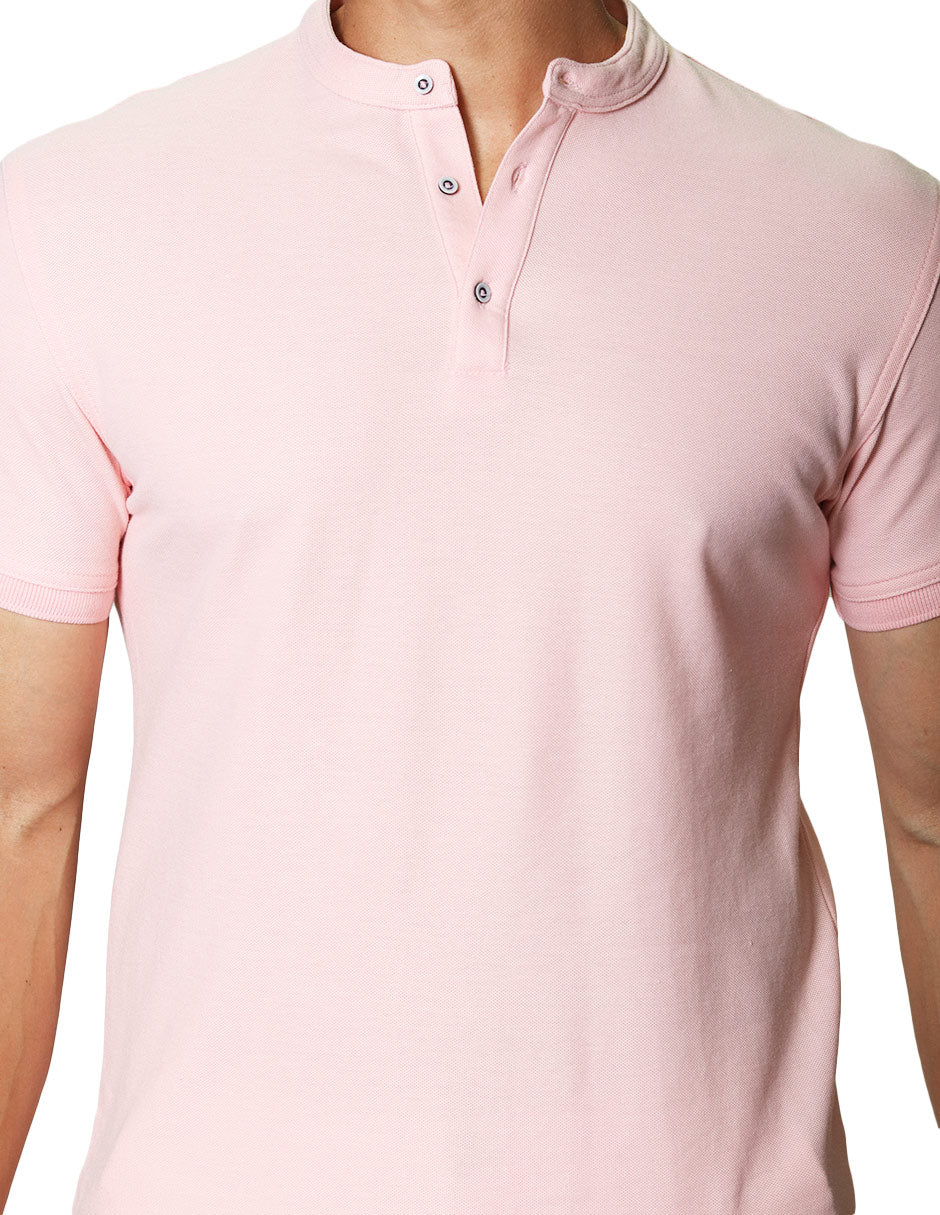 Playeras Polo Para Hombre Lisa De Manga Corta Cuello Mao APCMAO Rosa