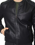 Chamarras Para Hombre de Piel Sintetica Bomber Jacket D45324 Negro