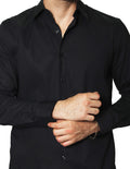 Camisas Para Hombre Manga Larga Slim Fit Negro BPOPST