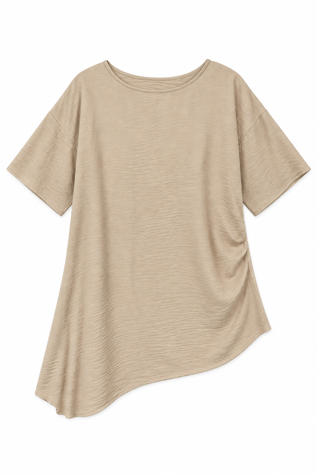 Blusas Para Mujer Asimétrica De Tela Fruncida Oversize N63115 Beige