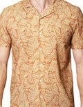 Camisas Para Hombre Bobois Moda Casuales De Manga Corta Con Estampado Cuello Abierto Relaxed Fit B41592 Ocre