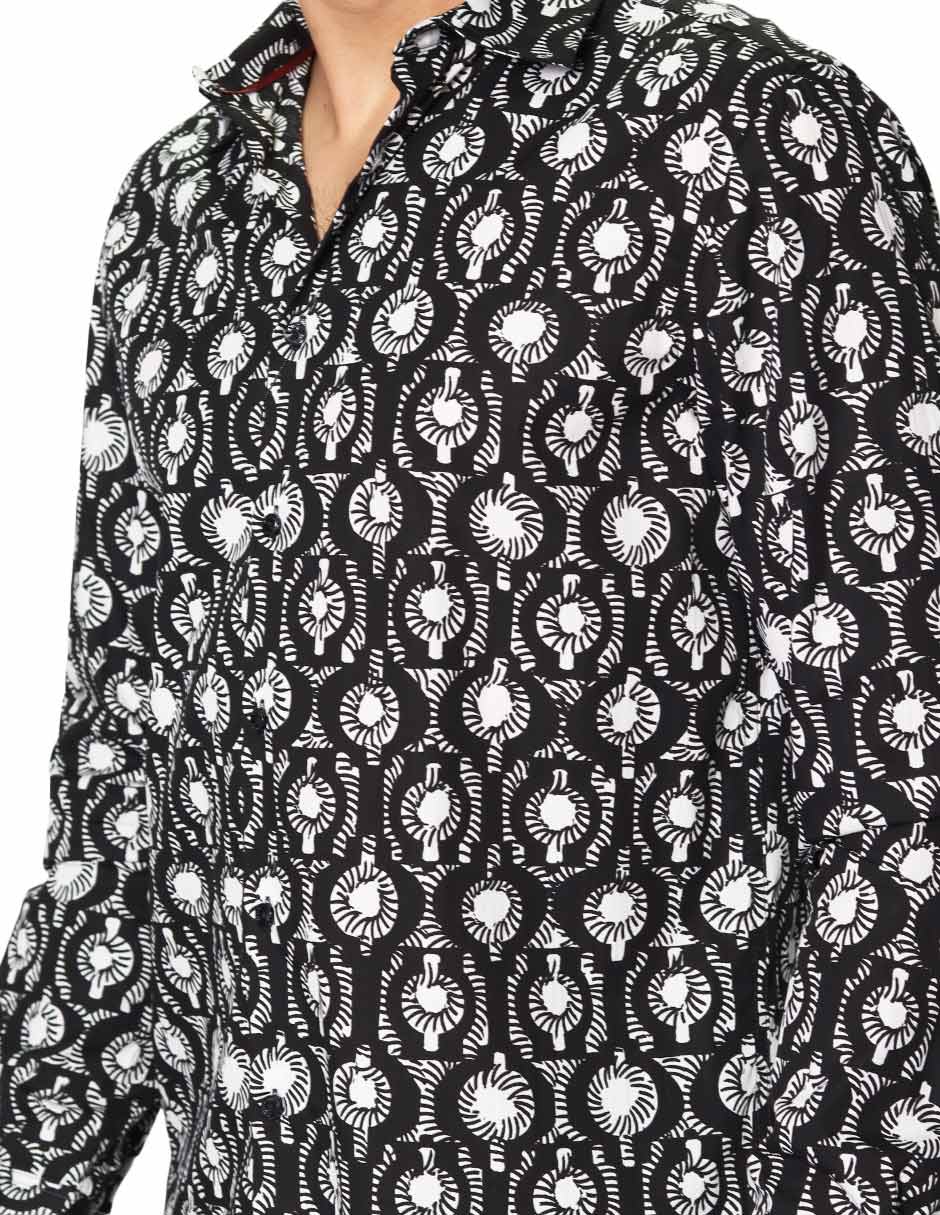 Camisas Para Hombre Manga Larga Estampado Abstracto B45518 Negro