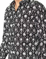 Camisas Para Hombre Manga Larga Estampado Abstracto B45518 Negro
